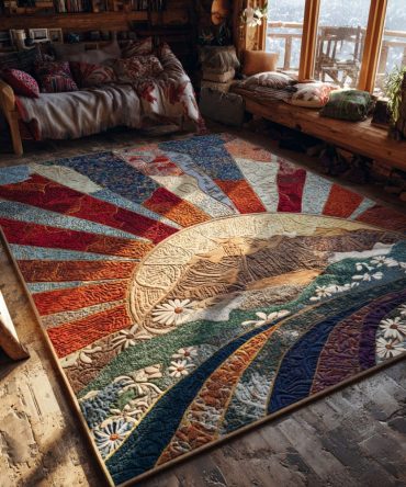 Handwoven Mosaic Freedom Area Rug — Bold Vintage Mosaic Design, Durable Low-Pile Indoor Rug For Living Room & Entryway