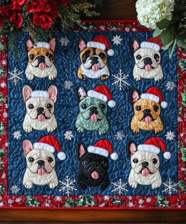 French Bulldog Holiday Quilted Placemat - Cute Festive Dog Table Mat for Pet Lovers, Machine Washable, Durable Cotton Blend