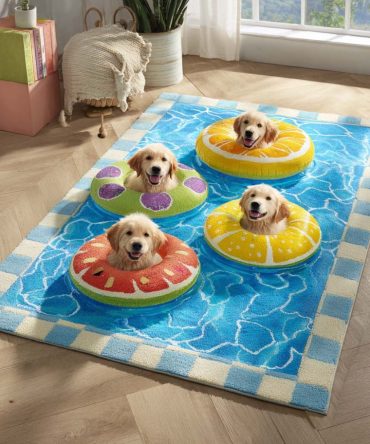 Fresh Golden Retriever Area Rug — Realistic Dog Portrait Accent Rug, Durable Indoor Floor Mat For Homes With Pets