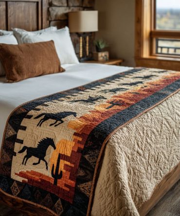 Frontier Magic Quilted Bed Runner — Rustic Boho Accent, Handcrafted-Look Quilted Scarf To Bring Warm Texture To Your Bed