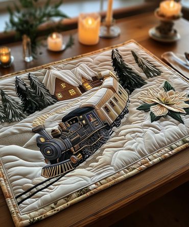 Frost Rail Whispers Quilted Placemat — Icy Winter Rail Design Table Mat with Soft Thermal Backing, Elegant Holiday & Everyday Use
