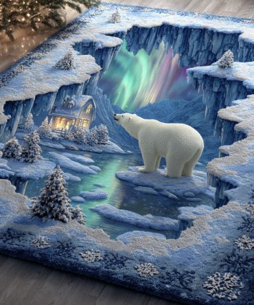 Frost Bear Cabin Area Rug — Winter Bear Motif, Cozy Low-Pile Rug For Cabin, Lodge & Rustic Living Spaces