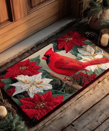 Frost Floral Welcome Mat - Decorative Outdoor Doormat With Winter Bloom Design, Heavy-Duty Non-Slip Porch Mat, Stylish Holiday Gift