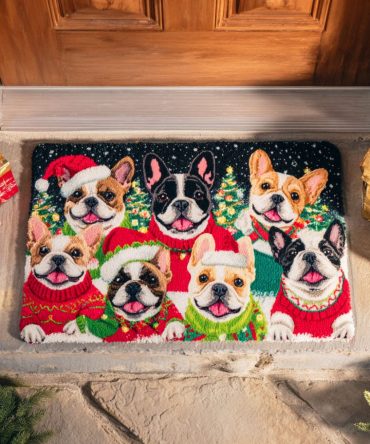 Frost Bulldog Winter Doormat — Icy Bulldog Design Welcome Mat, Indoor/Outdoor, Durable Coir, Weatherproof, Non-Slip Backing, Holiday Decor