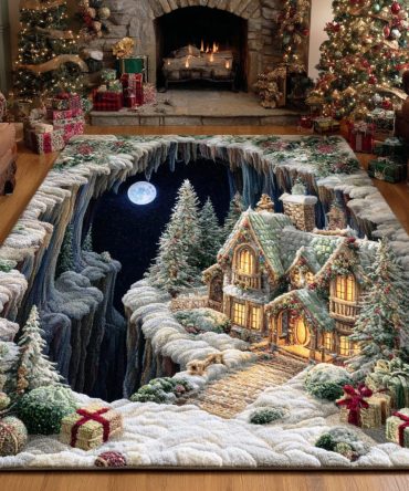 Frost Forest Scenic Area Rug — Cool-Toned Woodland Design, Durable Indoor Rug For Living Room, Bedroom & Cabin Retreat