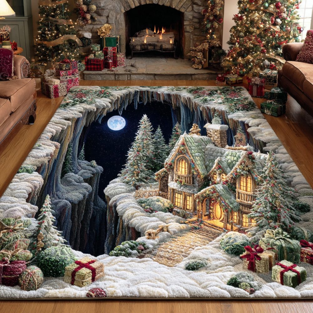 Frost Forest Scenic Area Rug — Cool-Toned Woodland Design, Durable Indoor Rug For Living Room, Bedroom & Cabin Retreat