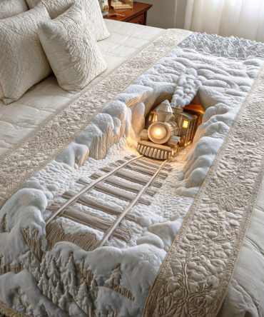 Frost Rail Dream Quilted Bed Runner - Icy Winter Scenic Bedding Accent With Elegant Snowy Pattern, Cozy Layering & Easy Care