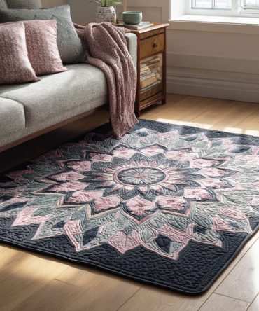 Elegant Frost Rosette Floral Accent Rug — Plush Winter-Inspired Area Rug For Living Room, Bedroom, Non-Slip & Stain-Resistant Comfort