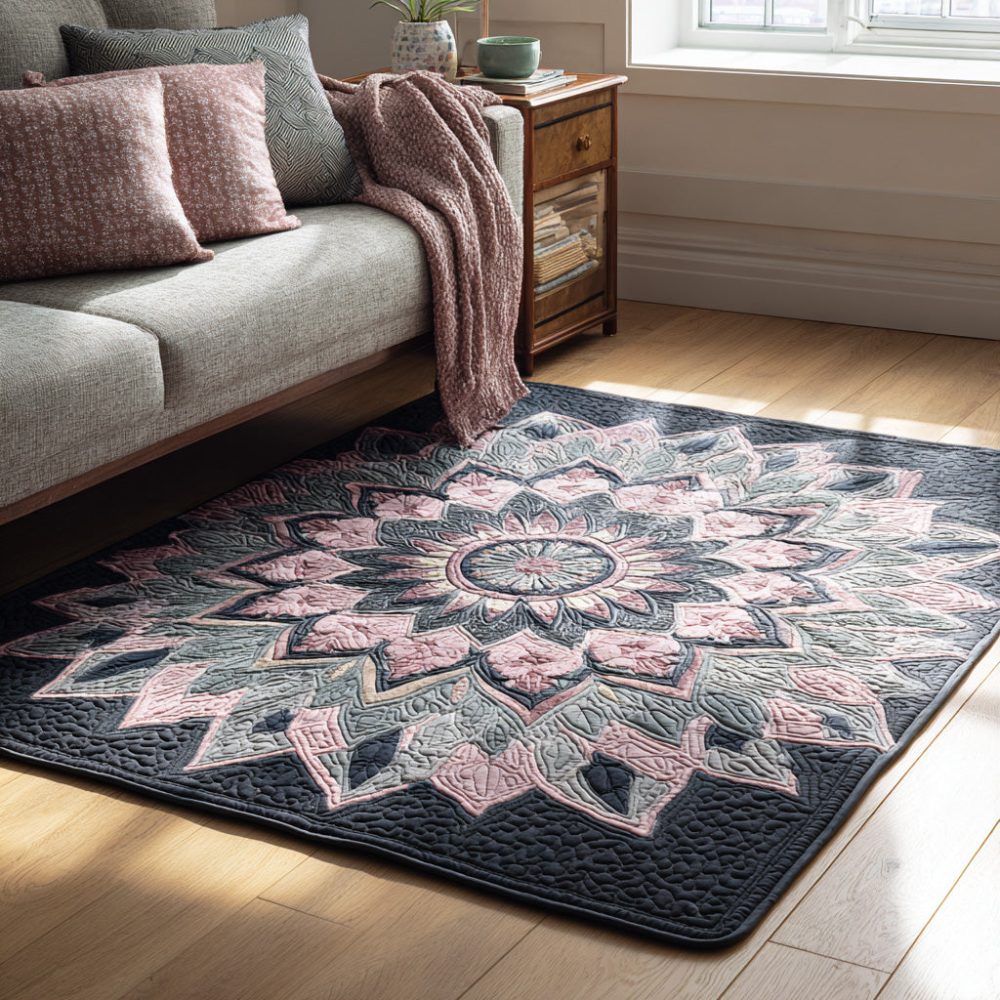 Elegant Frost Rosette Floral Accent Rug — Plush Winter-Inspired Area Rug For Living Room, Bedroom, Non-Slip & Stain-Resistant Comfort
