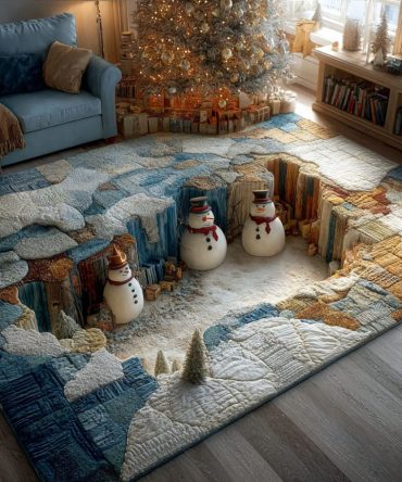 Cozy Frost Valley Landscape Rug — Soft Low-Pile Winter Tones Area Rug For Living Room, Hallway & Bedroom, Durable, Fade-Resistant, Pet-Friendly