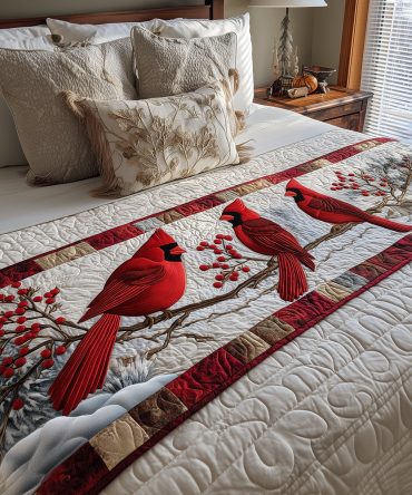 Frosted Forest Grace Quilted Bed Scarf - Winter Woodland Runner, Cozy Decorative Accent For Bed & Bench, Easy Care