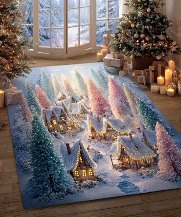 Frostlight Village Cozy Scenic Rug — Soft Vintage-Inspired Area Rug With Frosted Village Print, Durable Construction, Perfect For Living Room & Hallway