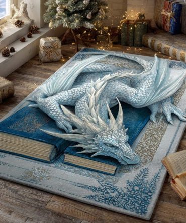 Frostwing Crystal Dragon Statement Rug — Bold Fantasy Area Rug With Icy Dragon Motif, High-Definition Print, Durable Pile For Game Rooms & Themed Spaces
