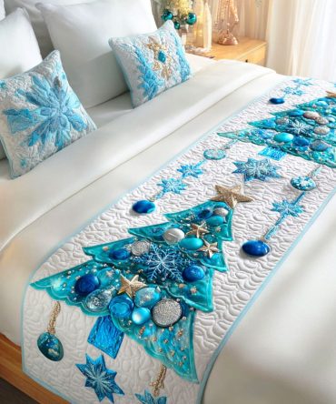 Frosty Glow Quilted Decorative Bed Scarf — Luminous Winter Runner, Soft Cotton Blend, Reversible Accent For Queen & King Beds