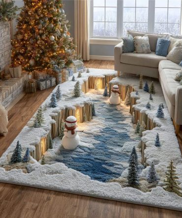 Frosty Pathway Entryway Rug — Durable Winter Pathway Design Area Rug For High Traffic, Low Maintenance, Non-Slip & Weather-Resistant Options Available