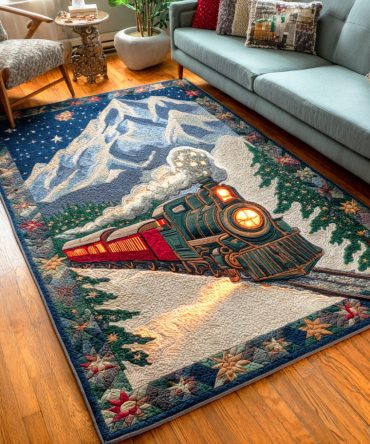 Frosty Track Journey Kids Play Rug — Interactive Train-Track Area Rug For Playrooms & Nurseries, Soft Cushioning, Durable, Easy To Clean & Non-Slip