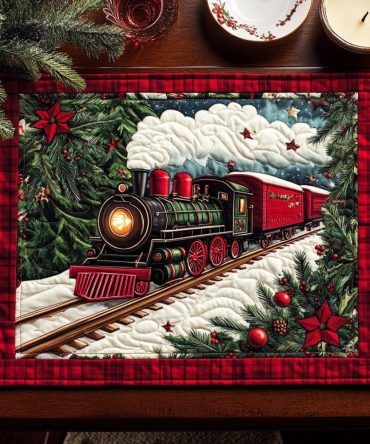 Frosty Tracks Quilted Place Mat — Winter Snowflake & Track Motif, Padded Quilted Protection for Cold-Season Tables, Durable & Easy-Care Holiday Accent