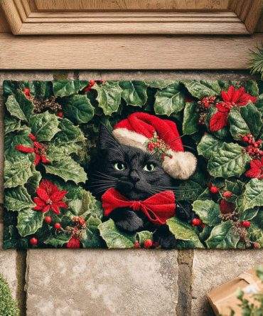 Frosty Whiskers Winter Cat Doormat — Holiday Kitten Welcome Rug, Durable Non-Slip Front Door Mat, Festive Snowy Design For Cat Lovers