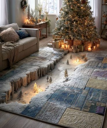 Frozen Passage Winter Area Rug — Cool Blue Glacier Design, Low-Pile Accent Rug For Hallway, Living Room & Entryway