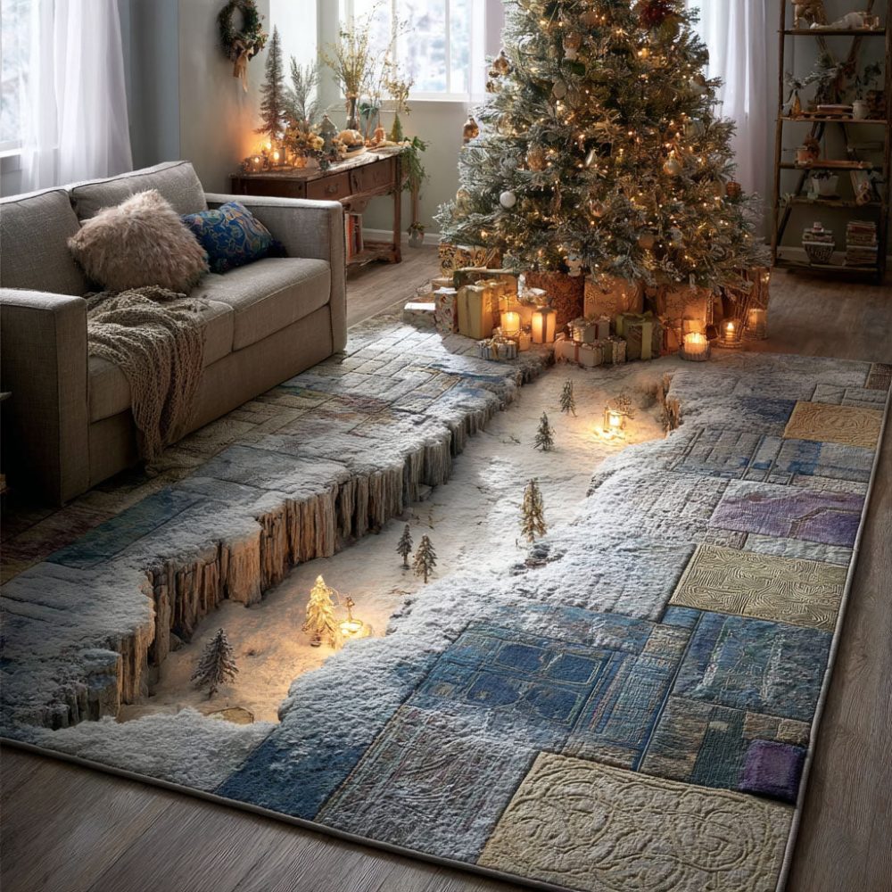 Frozen Passage Winter Area Rug — Cool Blue Glacier Design, Low-Pile Accent Rug For Hallway, Living Room & Entryway