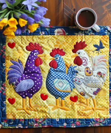 Funky Feather Friends Quilted Placemats — Colorful Bird Motif Table Accents, Soft Cotton, Durable Quilting, Machine-Washable & Fun