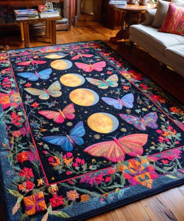 Garden Flutter Butterfly Area Rug — Delicate Winged Floral Rug, Soft Low-Pile Accent For Nursery, Bedroom & Living Room