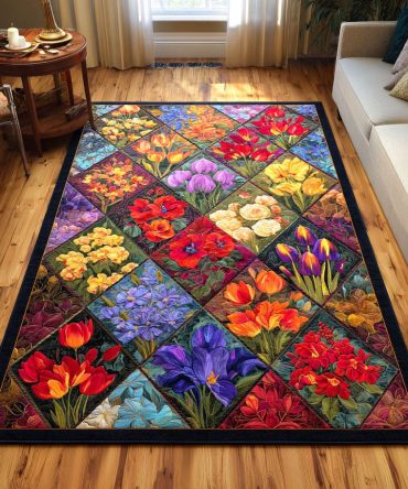 Garden Glow Soft Area Rug — Elegant Botanical Design Rug, Low-Pile Durable Accent For Cozy Living Spaces & Bedrooms