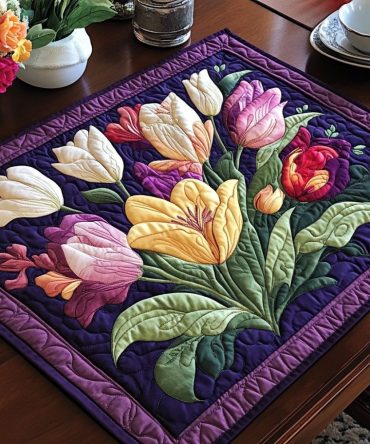 Garden Glow botanical quilted table placemat — elegant garden print for kitchen & dining, machine-washable, cushioned protection with non-slip base