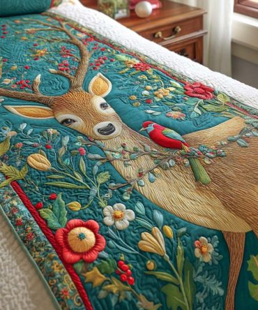 Garden Guardian Quilted Bed Runner — Charming Floral & Fauna Accent For Bedrooms, Seasonal Botanical Bedding Decor