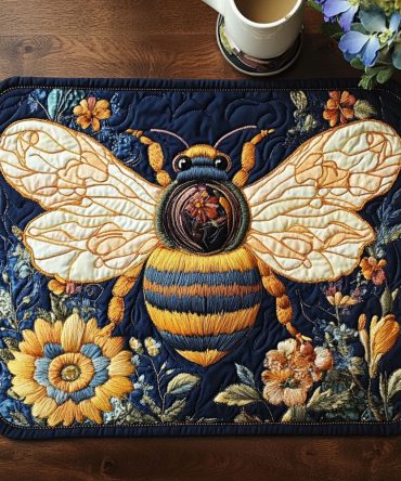 Garden Guardian Quilted Placemat with Bees & Blooms - Farmhouse Table Protector, Soft Quilting for Casual & Formal Dining