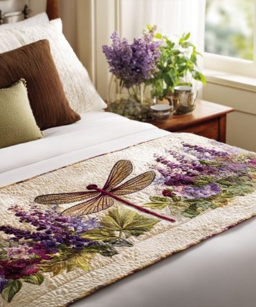 Garden Hover Quilted Decorative Bed Runner — Floral Green Accent For Bedroom, Soft Quilted Texture To Elevate Queen & King Bedding Displays