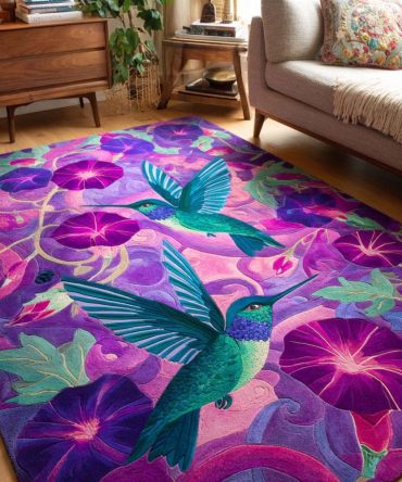 Premium Garden Hummingbird Area Rug — Eye-Catching Floral Indoor Rug For Living Room, Hallway & Bedroom, Fade-Resistant Design