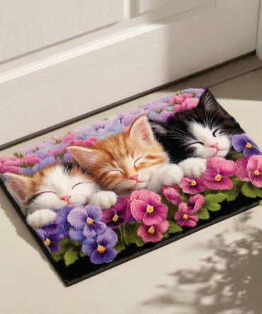 Garden Kittens Floral Welcome Mat — Cute Cat Front Door Doormat For Indoor & Outdoor, Weather-Resistant Non-Slip Rug, Perfect Gift For Cat Lovers