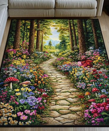 Serene Garden Path Area Rug — Nature-Inspired Indoor Rug For Entryway, Living Room & Patio, Low-Profile Durable Floor Accent