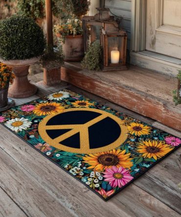 Garden Peace Sign Welcome Mat – Tranquil Outdoor Doormat With Peace Symbol, Durable Non-Slip Porch Rug For Garden & Patio Entry