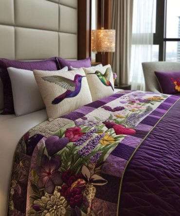 Garden Serenade Quilted Bed Runner - Botanical Floral Bed Scarf For Queen & King Beds, Elegant Decorative Throw