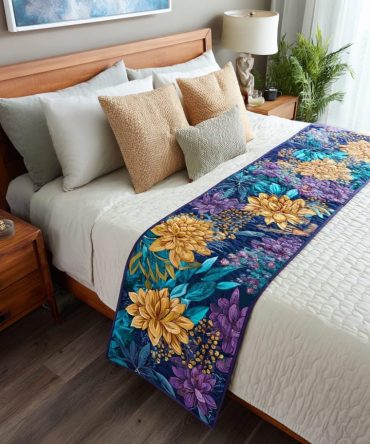 Garden Vibe Quilted Bed Scarf — Lush Botanical Bed Runner For Fresh, Natural Bedroom Styling, Soft Quilting, Reversible & Easy Care