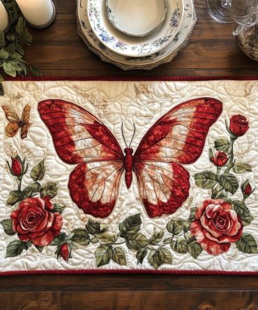 Garden Wings Quilted Placemat - Delicate Butterfly Garden Pattern, Soft Quilting, Protects Surfaces, Machine-Friendly Care
