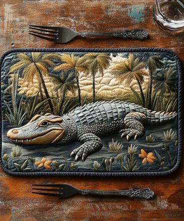 Gator Track Quilted Placemat - Alligator Print Table Protector, Rugged Cotton Dining Mat, Machine Washable Home Accent