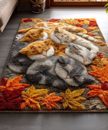 Gentle Cat Dreams Area Rug — Whimsical Feline Accent Rug For Nursery, Bedroom & Playroom, Soft Low-Pile Design