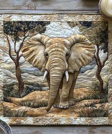Gentle Giants Quilted Placemat — Majestic Elephant Design, Soft Durable Cotton Blend, Machine-Washable Table Mat For Nursery & Farmhouse