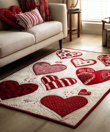 Gentle Love Heart Area Rug — Romantic Heart Motif Accent Rug For Bedroom, Nursery & Living Room, Soft Low-Pile Comfort