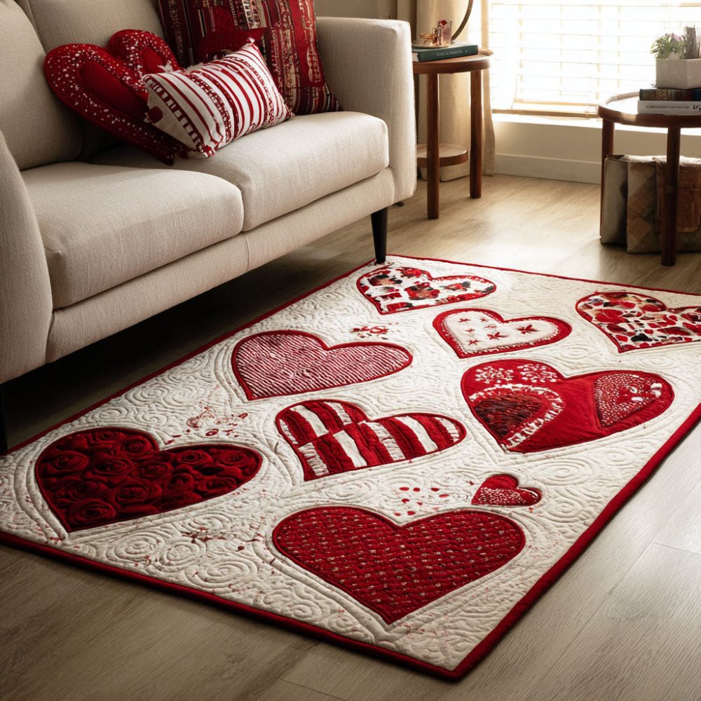 Gentle Love Heart Area Rug — Romantic Heart Motif Accent Rug For Bedroom, Nursery & Living Room, Soft Low-Pile Comfort