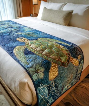 Gentle Voyager Quilted Bed Scarf — Serene Maritime Decorative Runner, Soft Cotton Blend, Reversible Accent For Queen And King Bedrooms