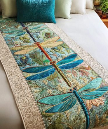 Gentle Wing Lake Floral Quilted Bed Runner — Lightweight Decorative Bed Scarf For Coastal, Cottage & Modern Bedrooms