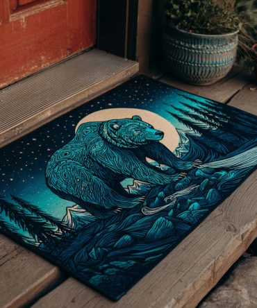 Geometric Spirit Bear Outdoor Doormat – Modern Tribal Bear Design On Durable Coir Welcome Mat, Non-Slip Backing For Porch & Entryway Decor