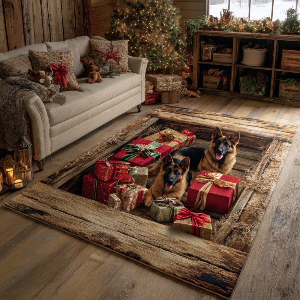 German Shepherd Guardians Decor Rug — Majestic Canine Accent Rug, Durable Low-Pile Design For Home Entry, Living Room & Pet Areas