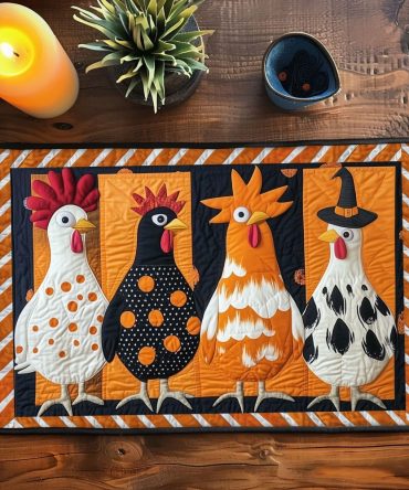 Ghostly Chicken Whimsical Quilted Placemat — Playful Spooky Poultry Print for Halloween Tables, Quilted Cotton, Durable & Easy-Care