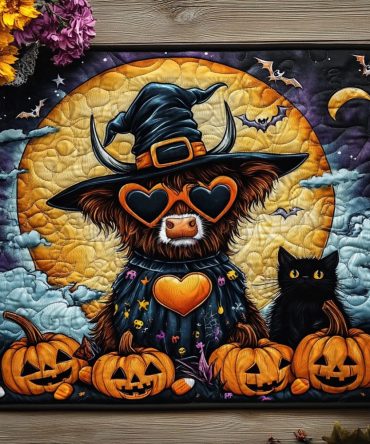 Ghostly Cow Companions Quilted Placemat — Cute Haunted Cows Table Decor, Quilted Cotton Placemat for Halloween & Fall — Machine Washable & Gift-Ready