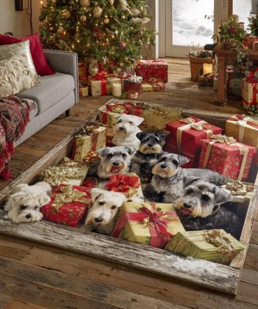 Gift Box Schnauzer Crew Rug — Playful Dog Design, Low-Pile Pet Lover Accent Rug, Perfect Gift For Schnauzer Owners & Home Entryways